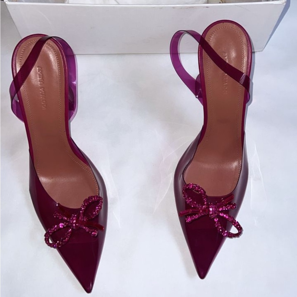 Amina Muaddi Purple Heels with Bow - Picture 1 of 4